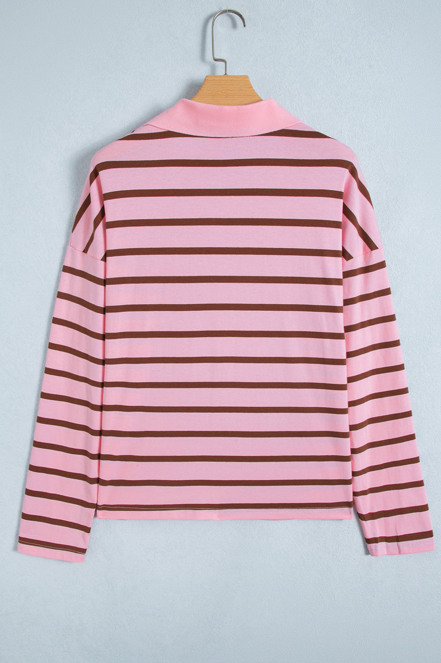 Stripe Collared V-Neck Long Sleeve Top
