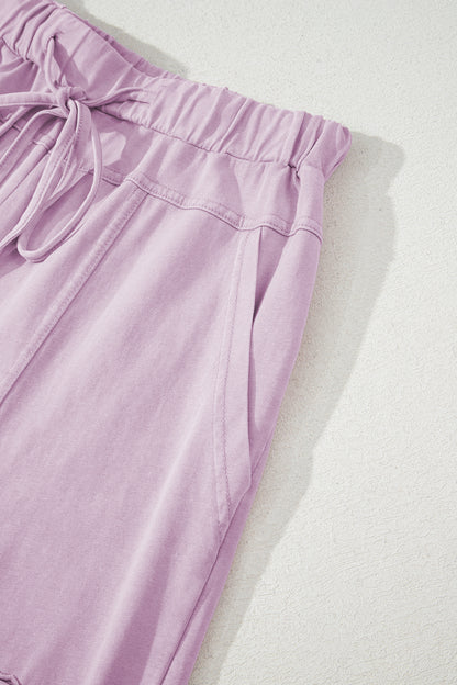 Mineral Wash Reverse Seam Drawstring Elastic Waist Pants