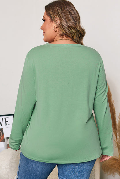 Plus Size Floral Applique Mineral Wash Long Sleeve Top