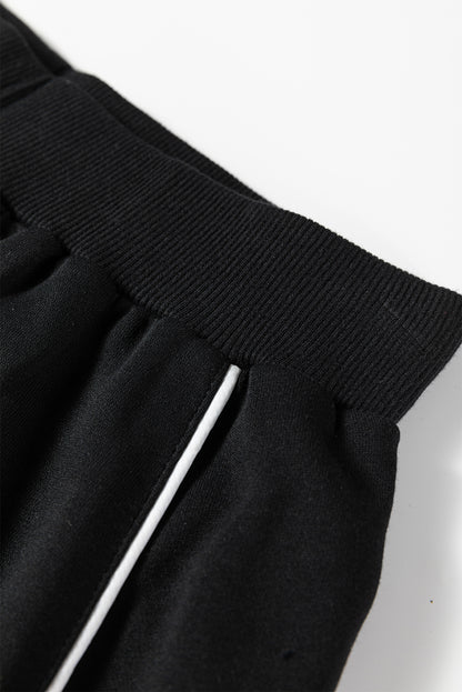 Patchwork Contrast Piping Pullover and Mini Skirt Set