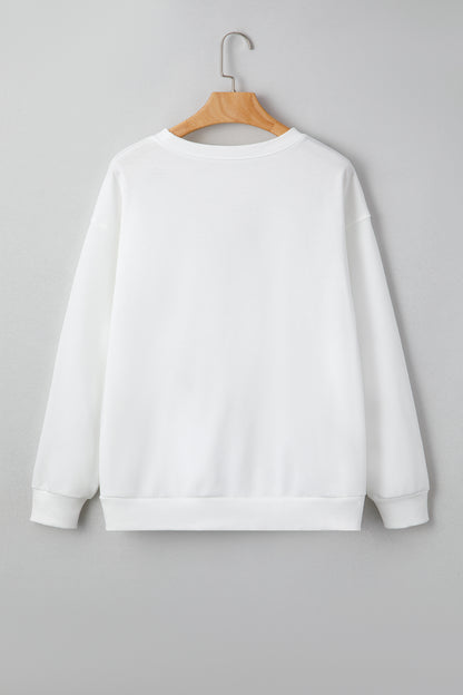 Christmas Tree Pearl Plaid Patch Drop Shoulder Sweatshirt