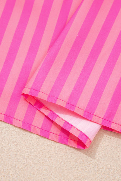 Stripe Bow Tie Front Short Puff Sleeve Dress