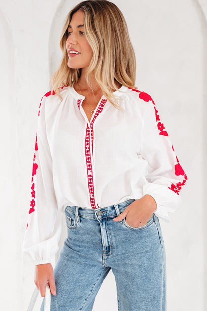 Floral Embroidered Puff Long Sleeve Shirt