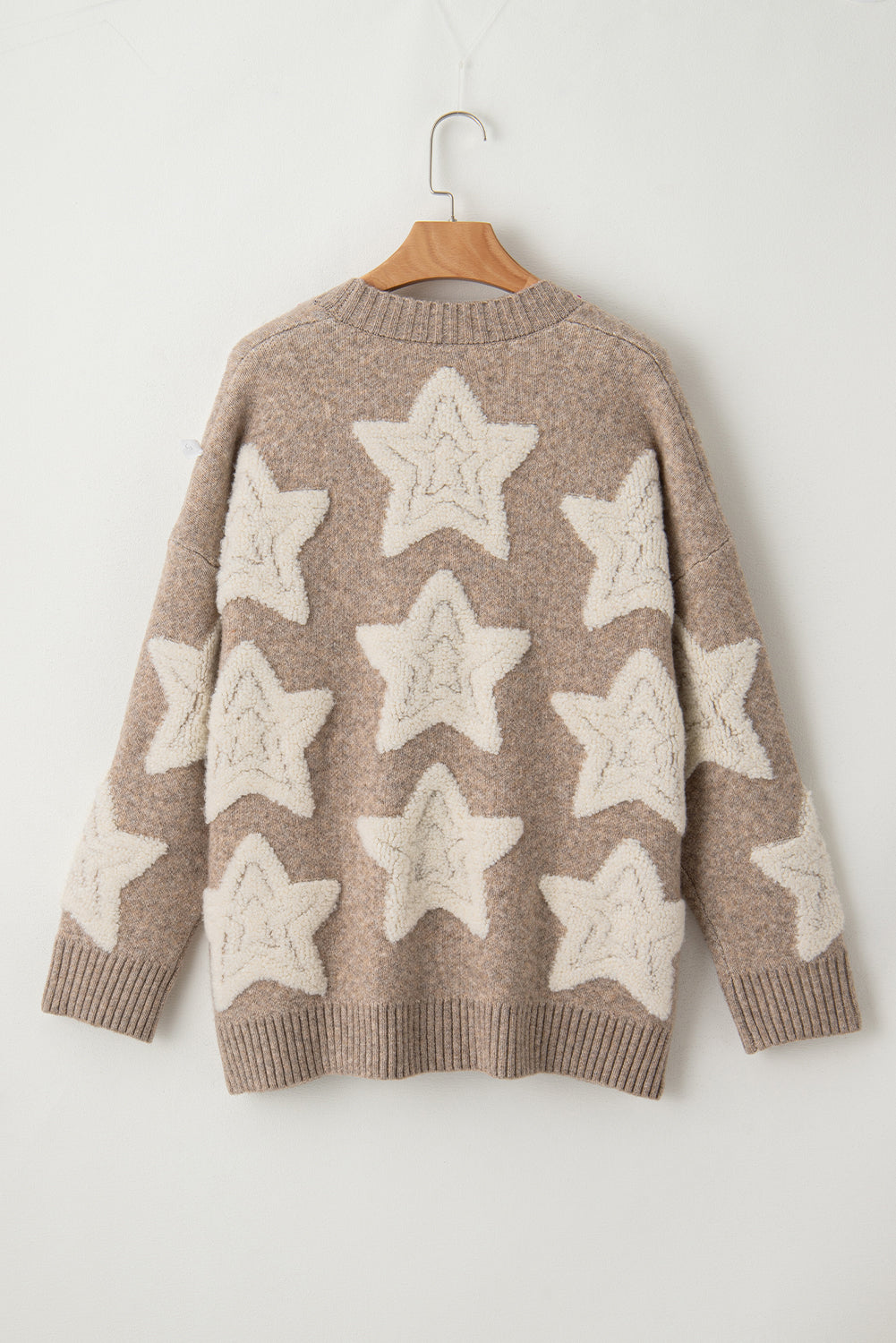 Star Sherpa Texture Sweater Cardigan