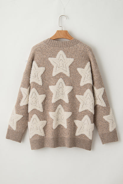 Star Sherpa Texture Sweater Cardigan