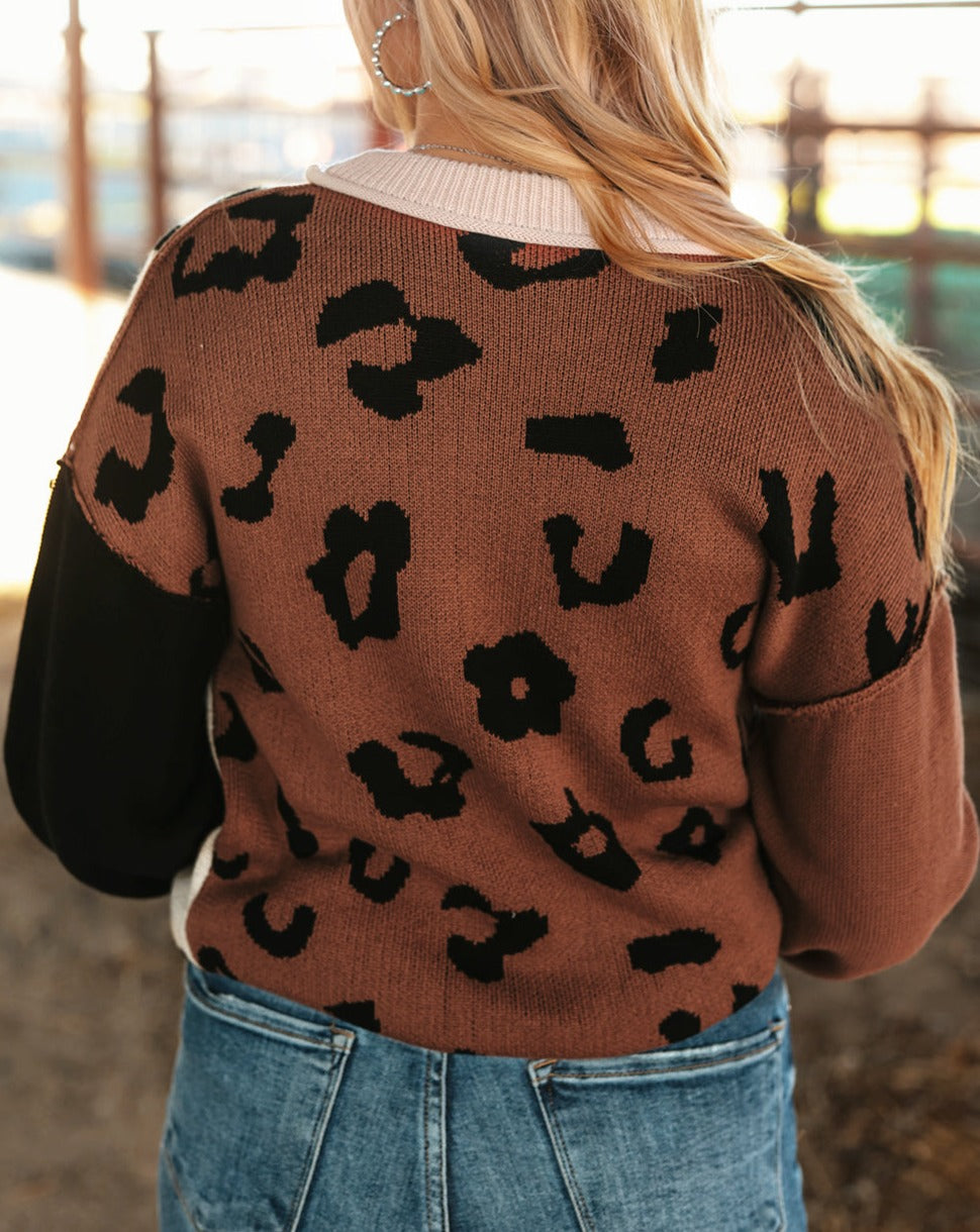 Leopard Colorblock Pullover Sweater