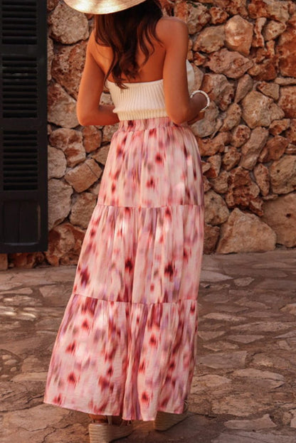 Abstract Tie-Dye Tiered Maxi Skirt