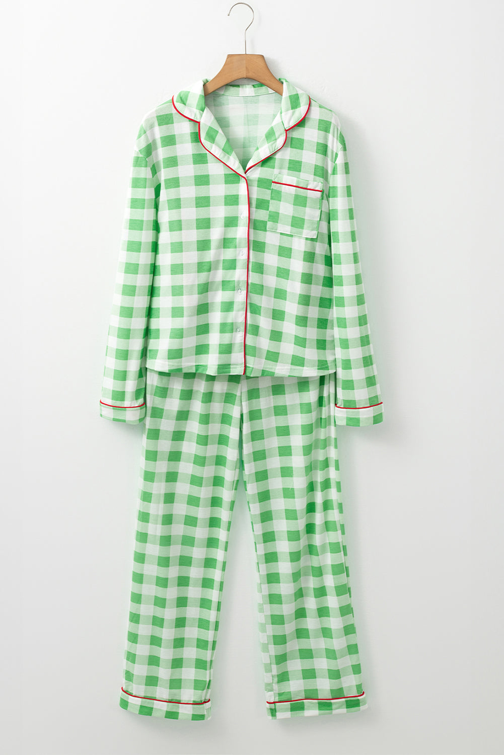Christmas Plaid Contrast Trim Pajama Set