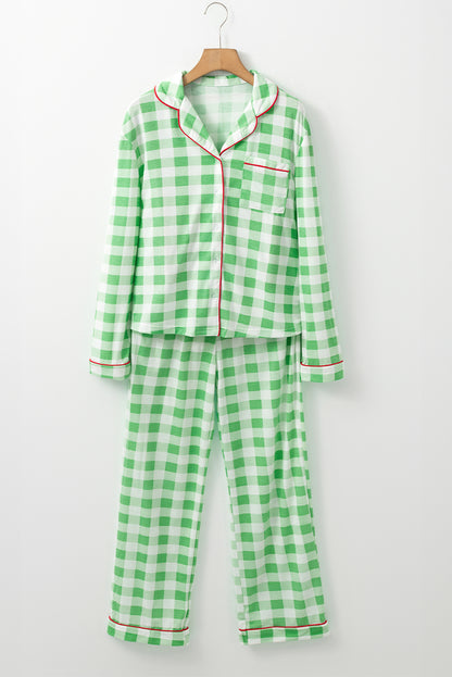 Christmas Plaid Contrast Trim Pajama Set