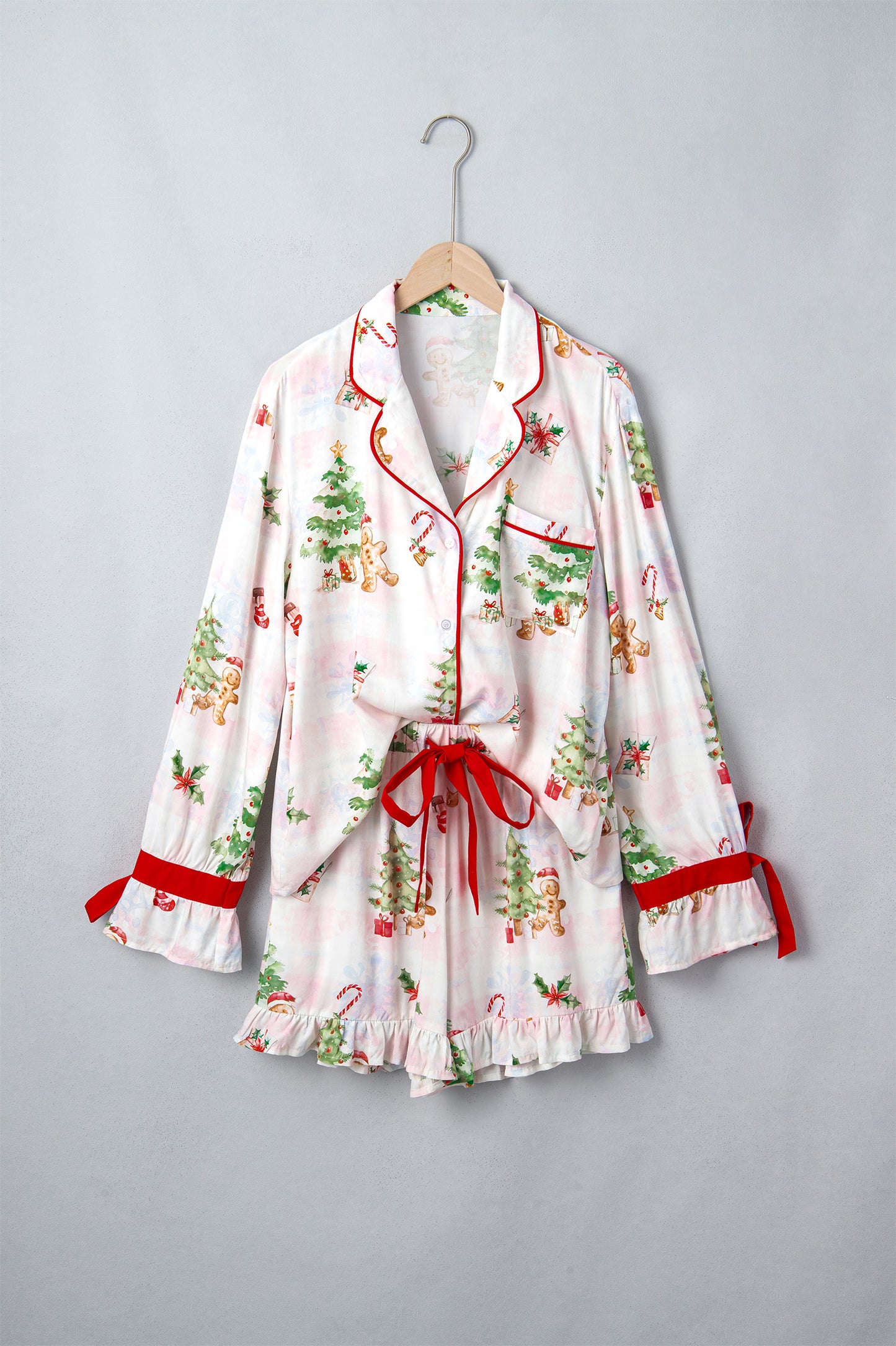 Christmas Bow Tie Long Sleeve Top & Shorts Pajama Set