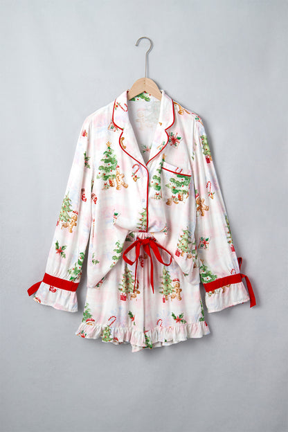 Christmas Bow Tie Long Sleeve Top & Shorts Pajama Set