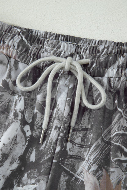 Camo Tie Elastic High Waist Shorts
