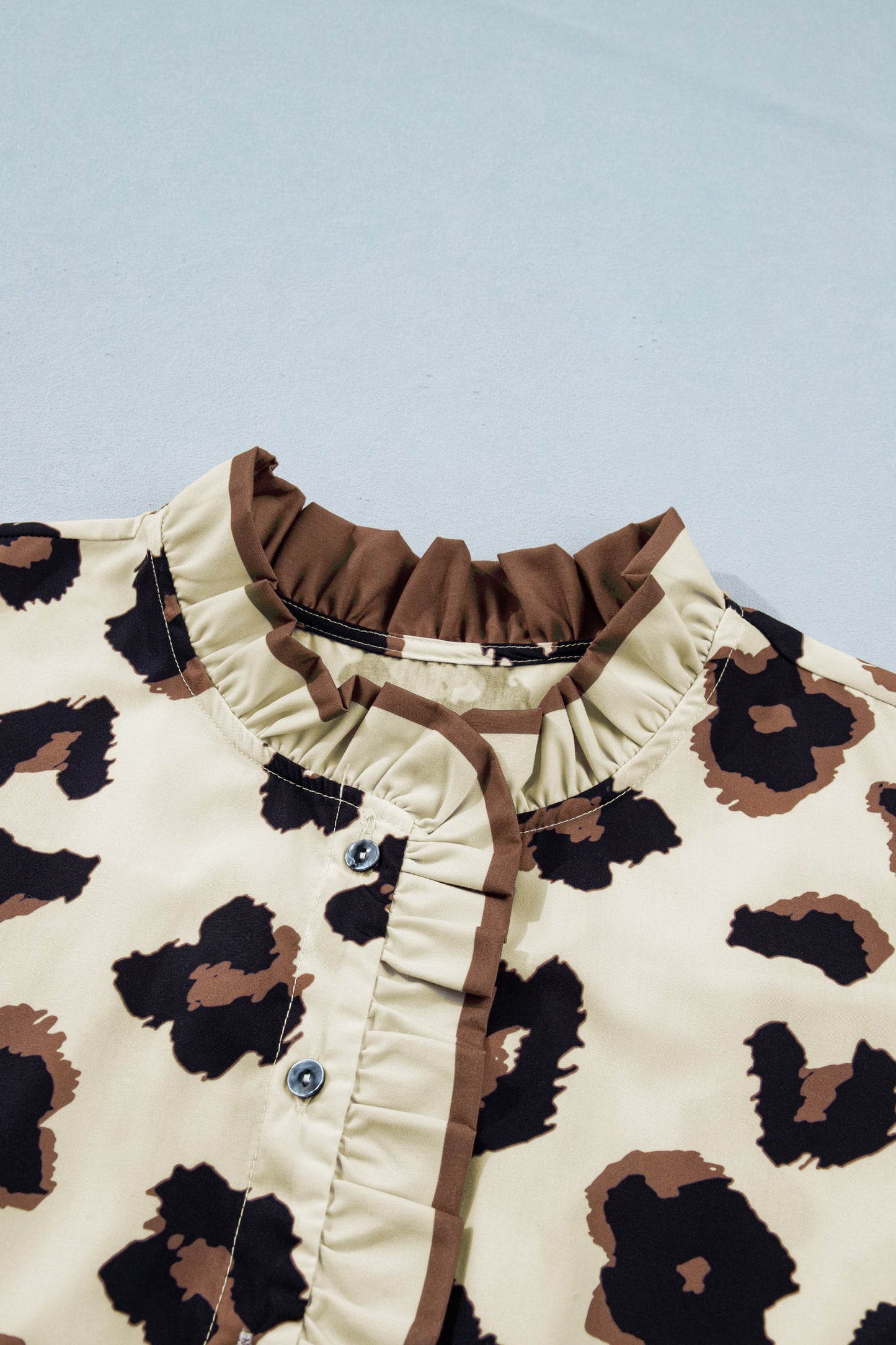 Plus Size Leopard Frilled Button Down Blouse