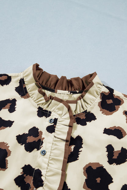 Plus Size Leopard Frilled Button Down Blouse