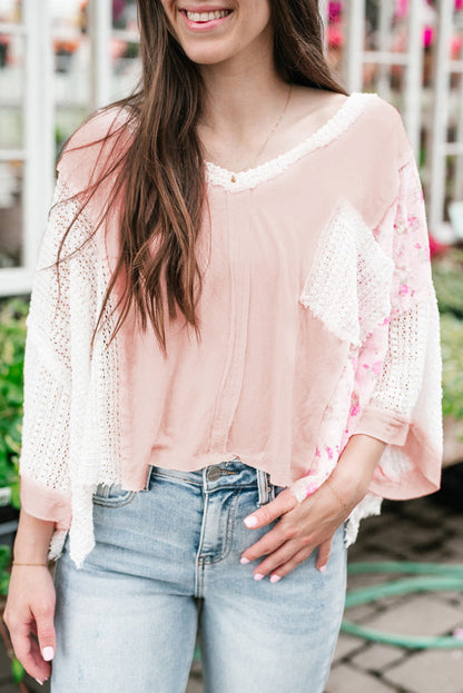 Floral Lace Crochet Batwing Sleeve Blouse