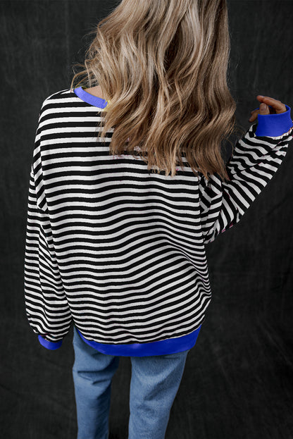 Stripe Contrast Trim Pullover Sweatshirt