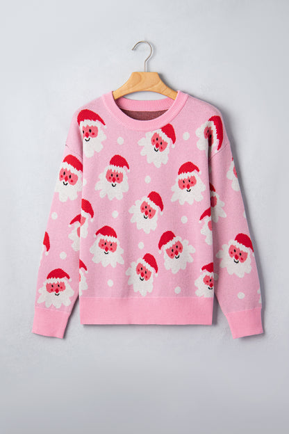 Santa Ribbed Trim Long Sleeve Christmas Sweater