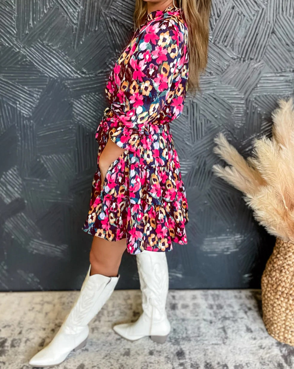 Floral Ruffle 3/4 Sleeve Dress