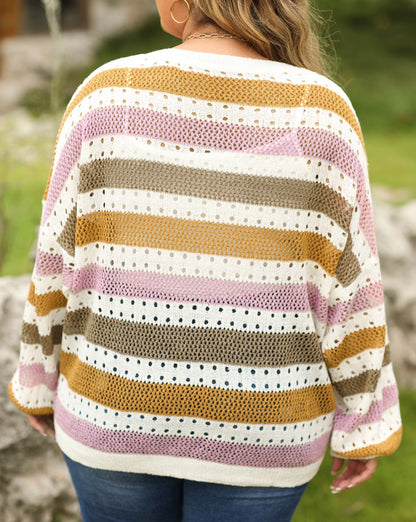 Stripe Hollowed Knit Sweater Plus Size