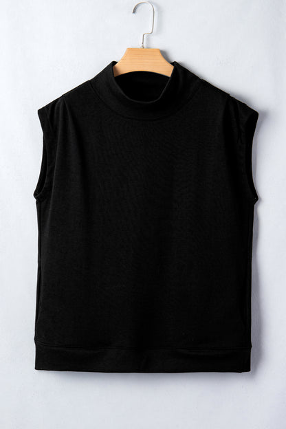 Solid Mock Neck Cap Sleeve Oversized Top