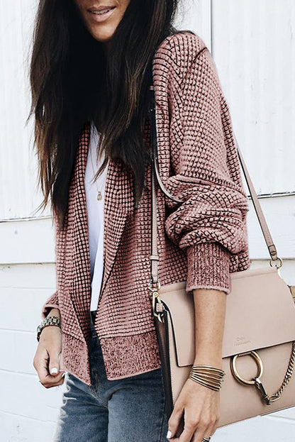 Checker Open Front Textured Cardigan