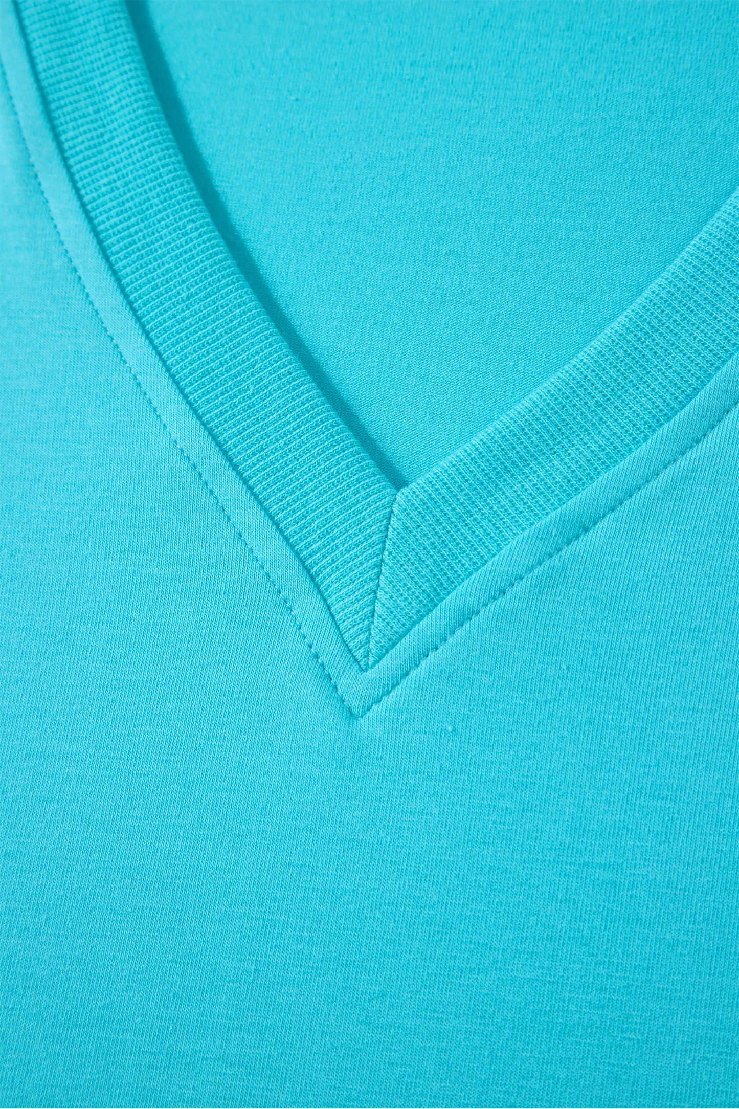 Solid V-Neck Short Puff Sleeve Blouse