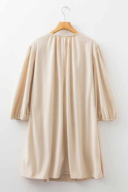 Plus Size Corduroy Scallop Notched Neck Mini Dress