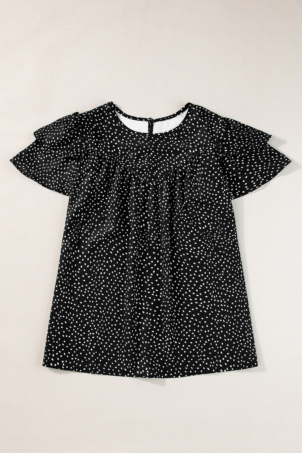 Dotted Ruffle Sleeve Ruched Blouse