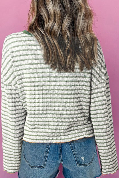 Stripe Textured Long Sleeve Henley Top