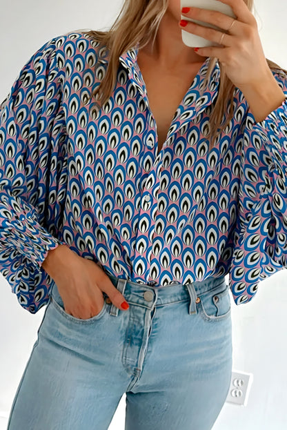 Abstract Shirred Cuff Buttoned Shirt