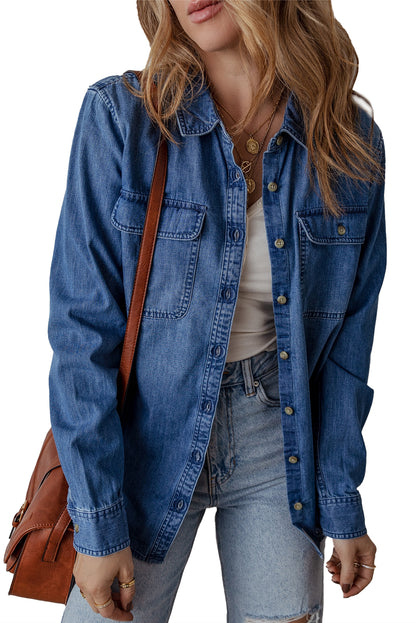 Denim Flap Pocket Buttoned Shacket