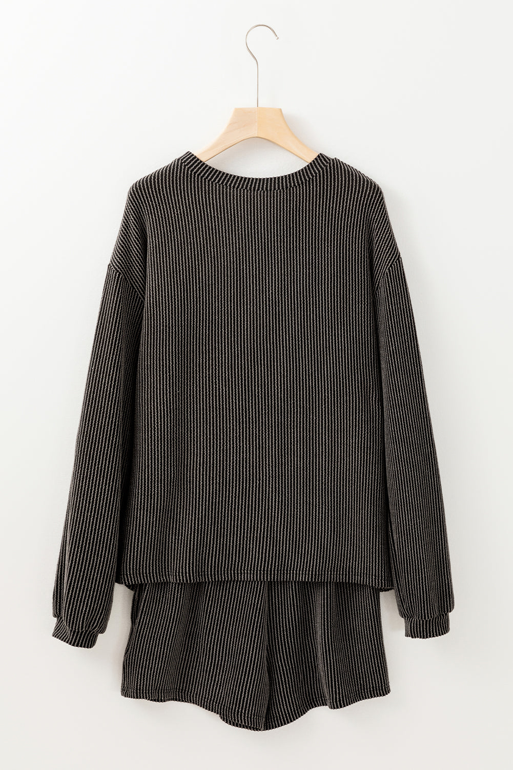 Corded Knit Long Sleeve Top and Shorts Set