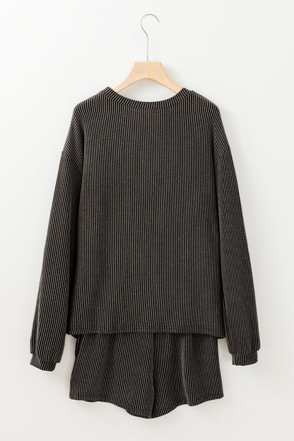Corded Knit Long Sleeve Top and Shorts Set