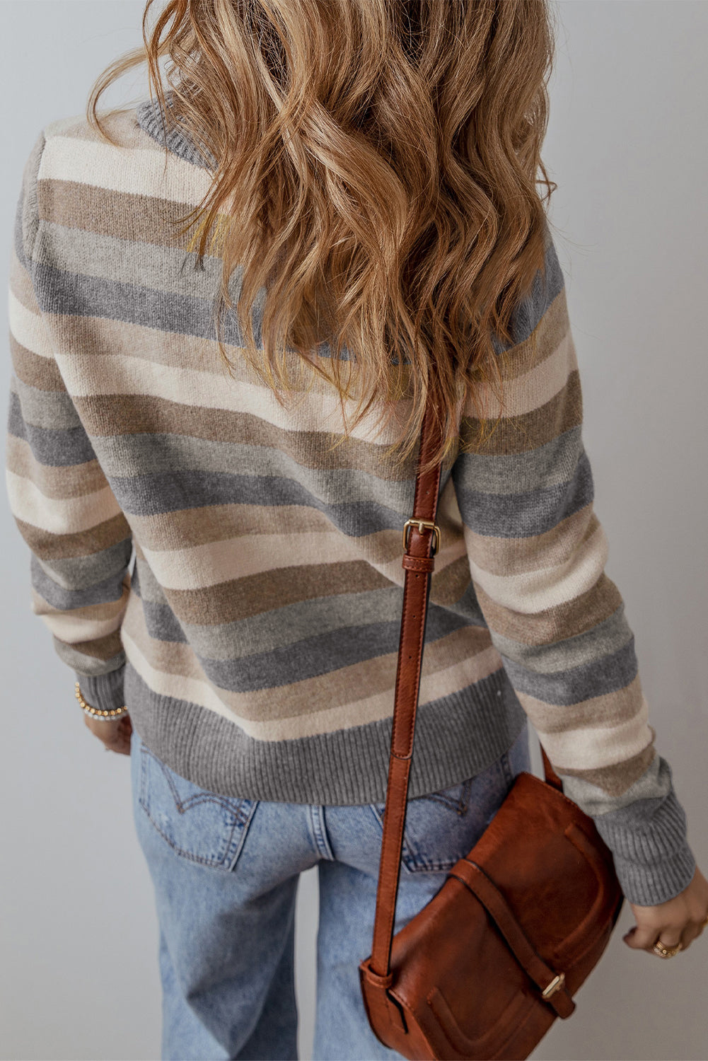 Stripe Colorblock Round Neck Sweater