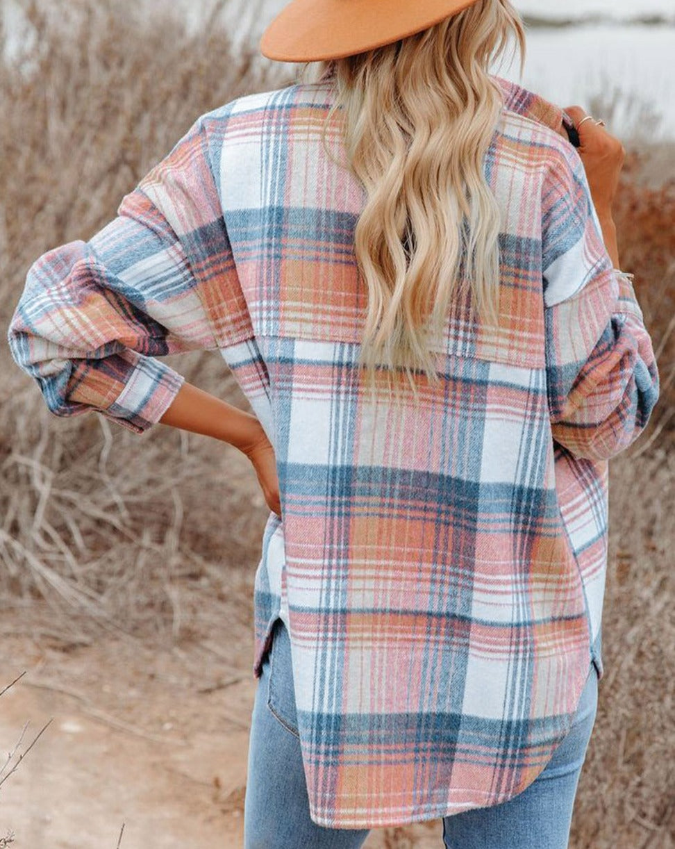 Plaid Flap Pockets Shacket