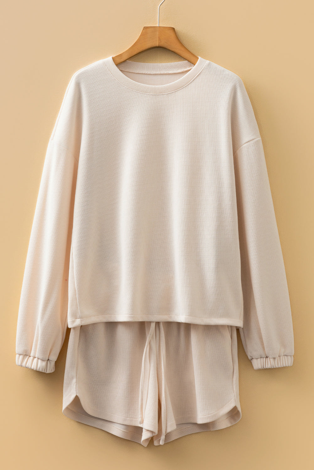 Solid Textured Knit Pullover and Shorts Set
