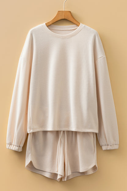 Solid Textured Knit Pullover and Shorts Set