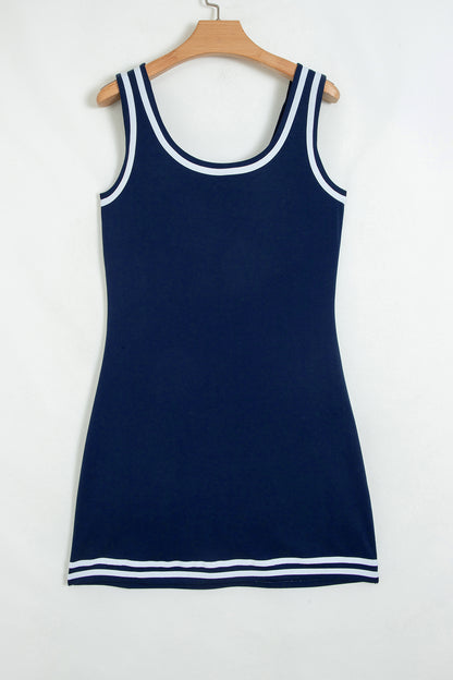 Contrast Trim Scoop Neck Sleeveless Mini Dress