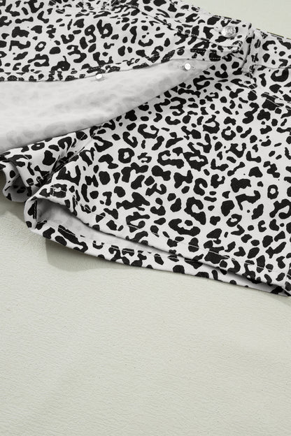 Leopard Denim Buttoned Overlap Shorts