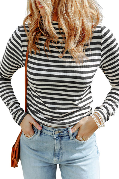 Stripe Ribbed Long Sleeve Tee