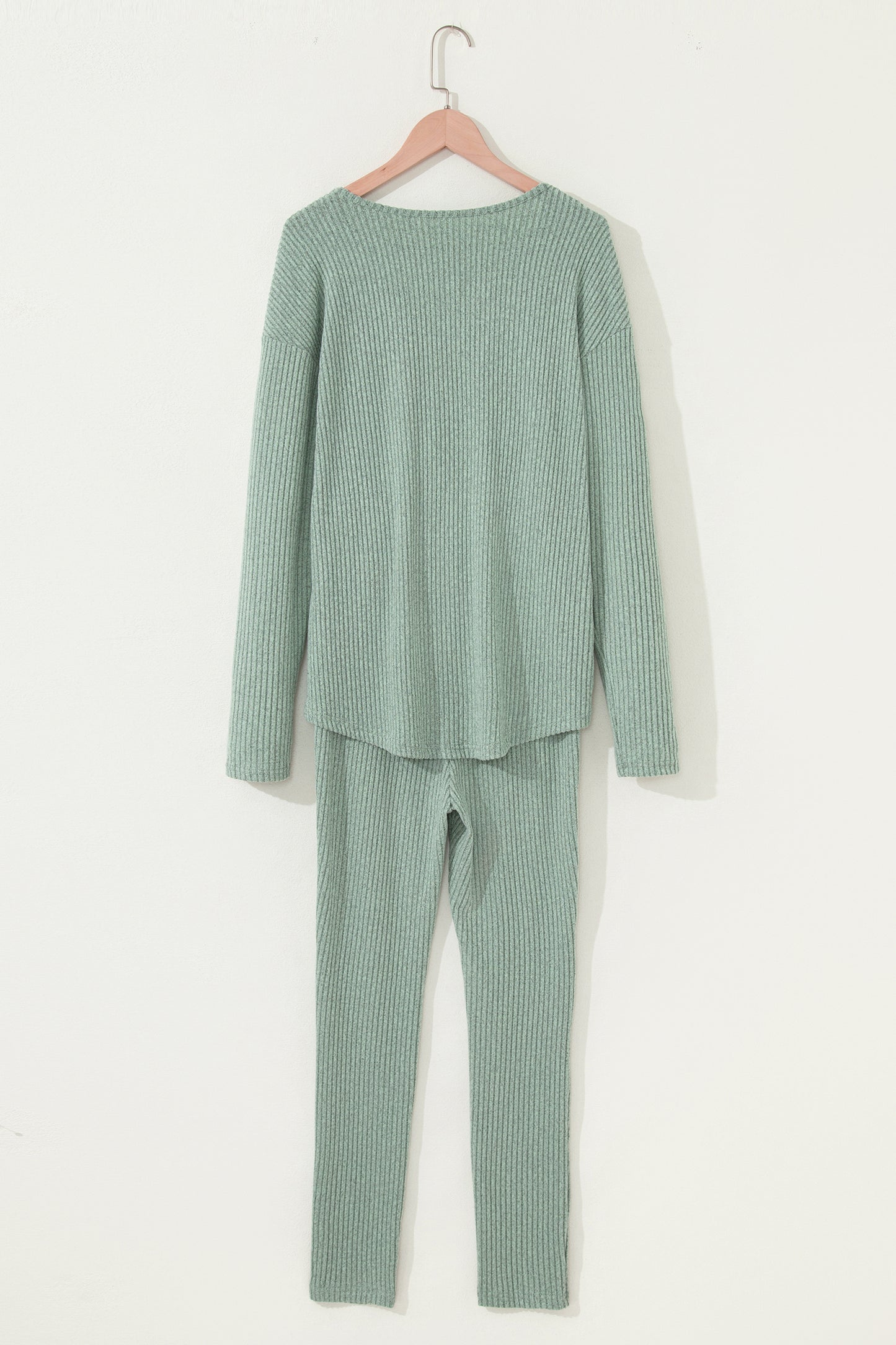 Ribbed Knit Long Sleeve Top and Leggings Set