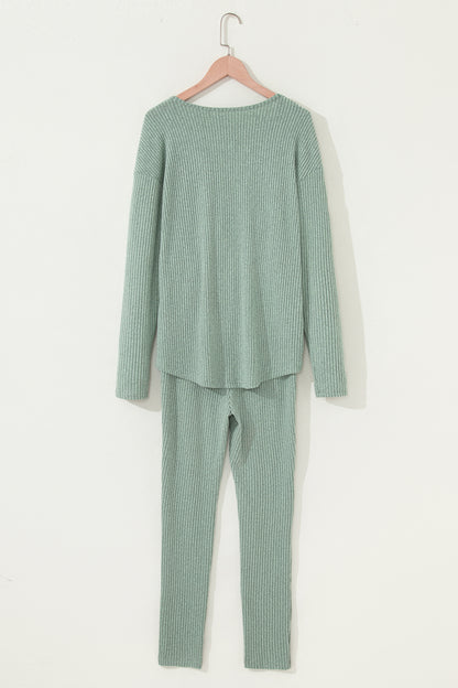 Ribbed Knit Long Sleeve Top and Leggings Set