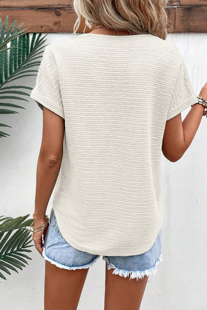 Crinkle Short Sleeve V-Neck T-Shirt