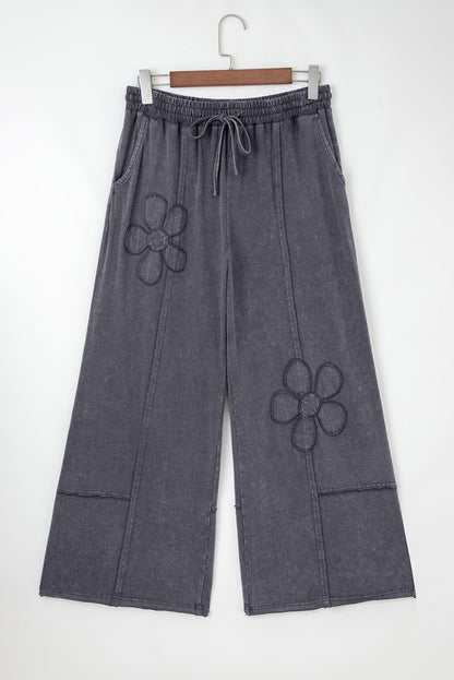 Floral Patch Mineral Wash Terry Knit Pants