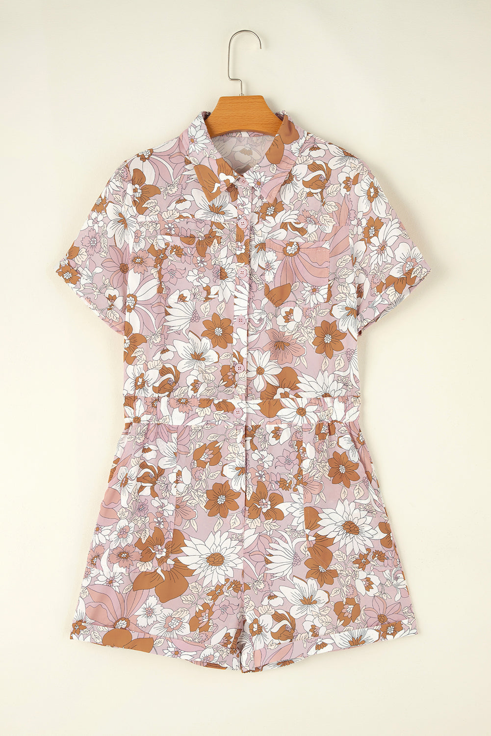 Floral Short Sleeve Collared Romper