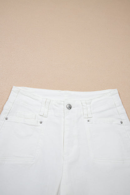 Solid Raw Hem Cropped Straight Leg Jeans