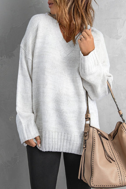 Drop Shoulder V-Neck Sweater