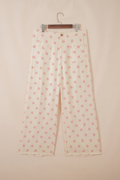Polka Dot Patch Pocket Wide Leg Pants
