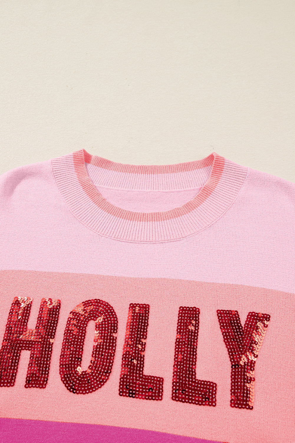 Christmas HOLLY JOLLY Sequin Colorblock Crewneck Sweater
