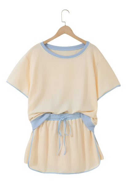 Colorblock Drop Shoulder T-Shirt & Skort Set